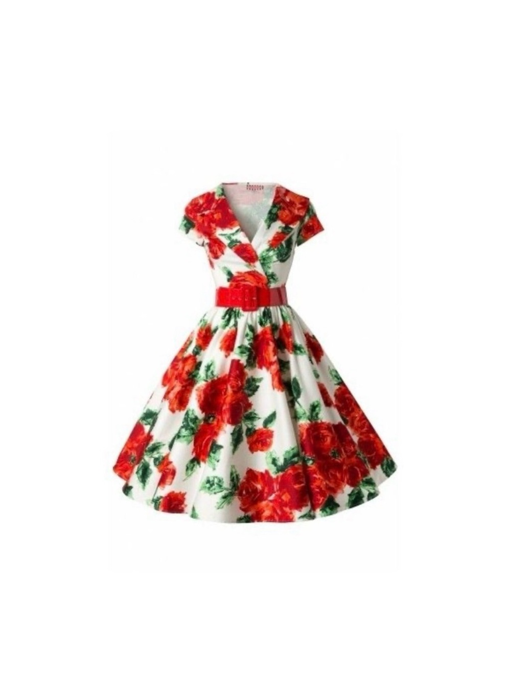 Pin Up Couture Floral Red & White Vintage Fit-and-Flare Dress